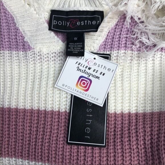Polly & Esther Destructed Stripe V-Neck Sweater Size 1X NWT - Picture 6 of 7